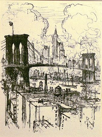 リトグラフ Pennell - Brooklyn Bridge