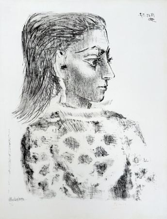 リトグラフ Picasso - Buste au corsage à carreaux