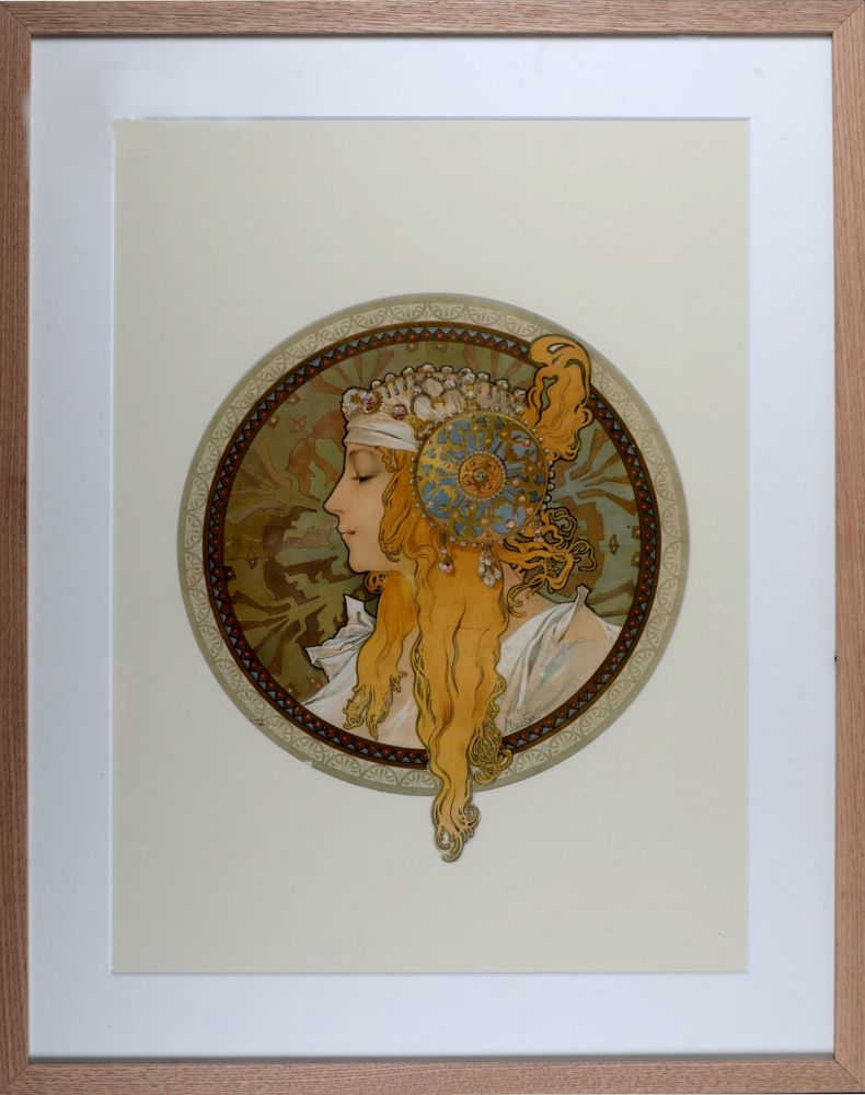 リトグラフ Mucha - Byzantine Heads: Blond. 1900 - Framed!