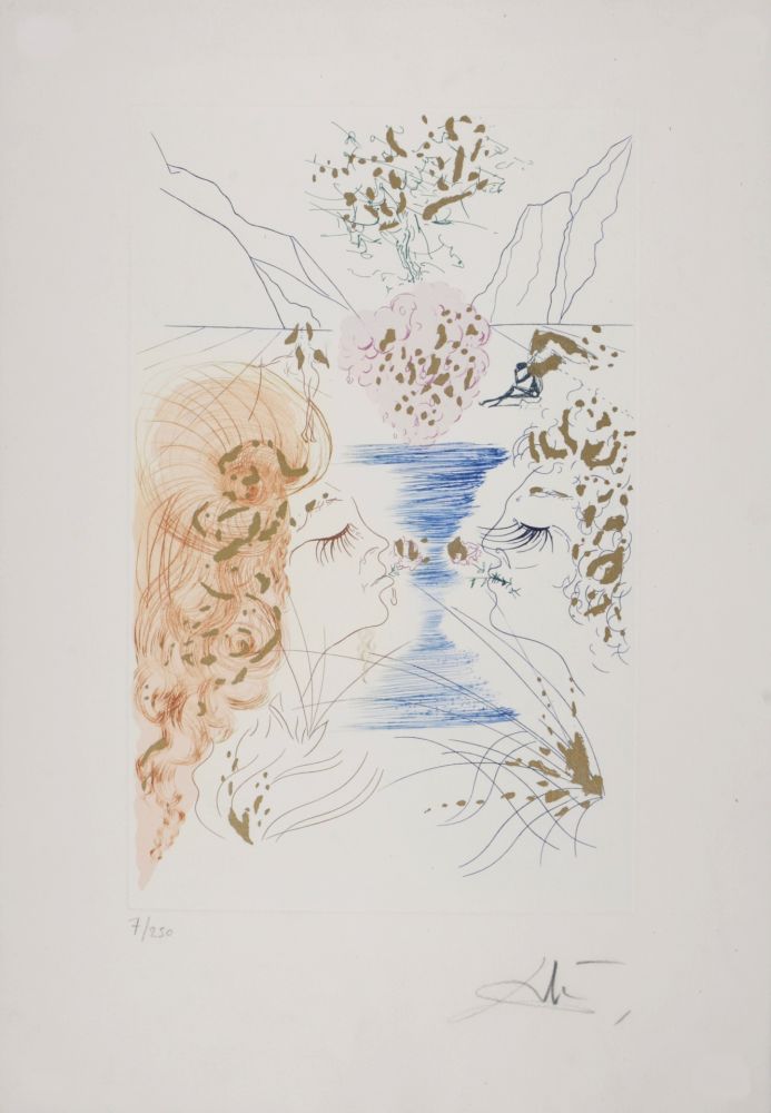 彫版 Dali - Cantique des Cantiques : Le Baiser, 1971 - Hand-signed