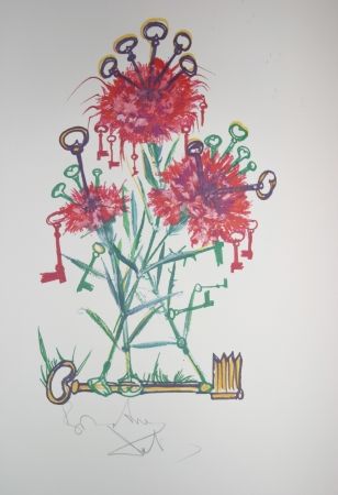 リトグラフ Dali - Carnation Keys (surrealistic flowers)