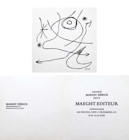 技術的なありません Miró - Carton d'invitation pour une exposition Miró à la Galerie Maeght-Zürich. 1971.