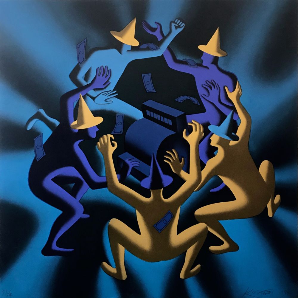 シルクスクリーン Kostabi - CASH DANCE (BLUE)