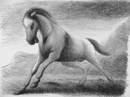 リトグラフ Grasselli - Cavallo che fugge