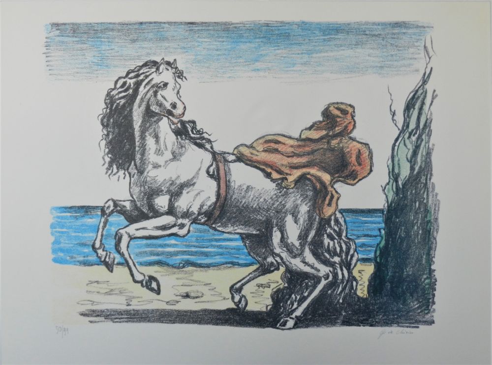 リトグラフ De Chirico - Cavallo con manto (seconda versione)