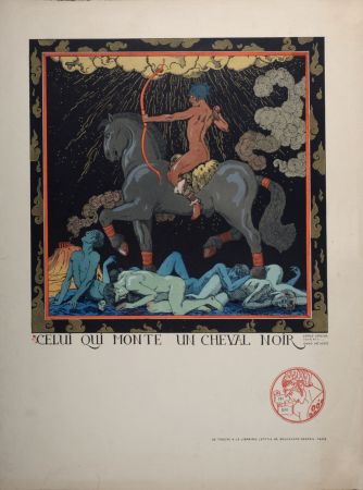 リトグラフ Barbier - Celui qui monte un cheval noir, 1916