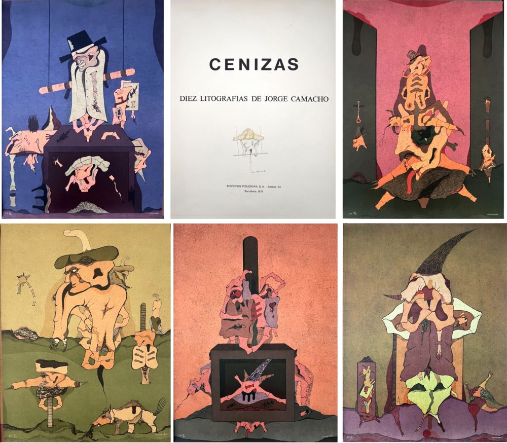 リトグラフ Camacho  - CENIZAS. Dix Lithographies de Jorge Camacho. Barcelona 1974. Album complet avec dessin original.