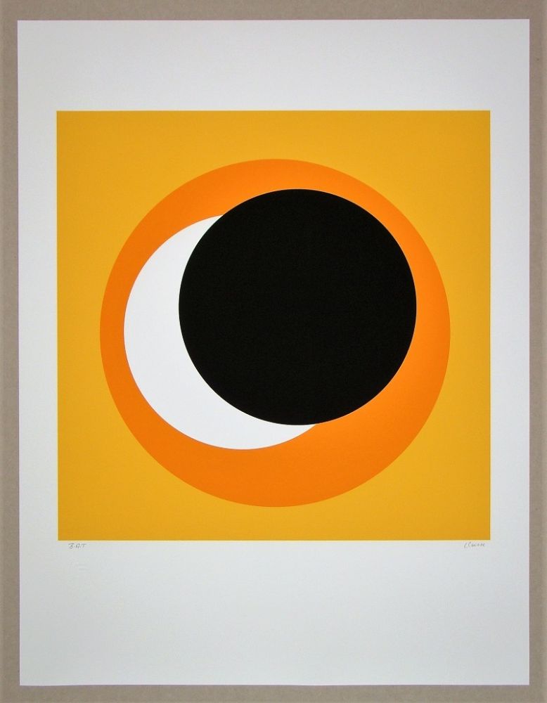 シルクスクリーン Claisse - Cercle noir sur fond orange