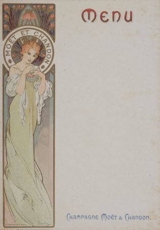 リトグラフ Mucha - Champagne Moët & Chandon Menu, 1899