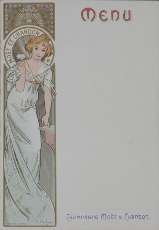 リトグラフ Mucha - Champagne Moët & Chandon Menu, 1899