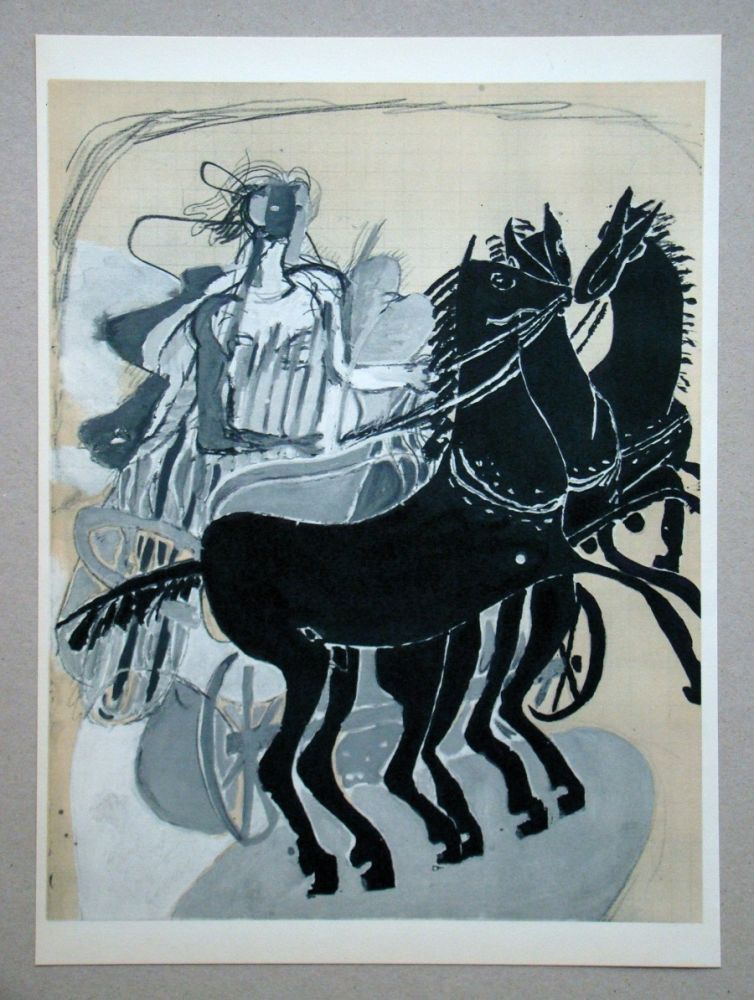 リトグラフ Braque (After) - Char avec trois chevaux