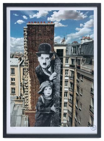 リトグラフ Jr - Charlie Chaplin revu par JR, The Kid, Charlie Chaplin & Jackie Coogan, USA, 1923, de jour, Paris