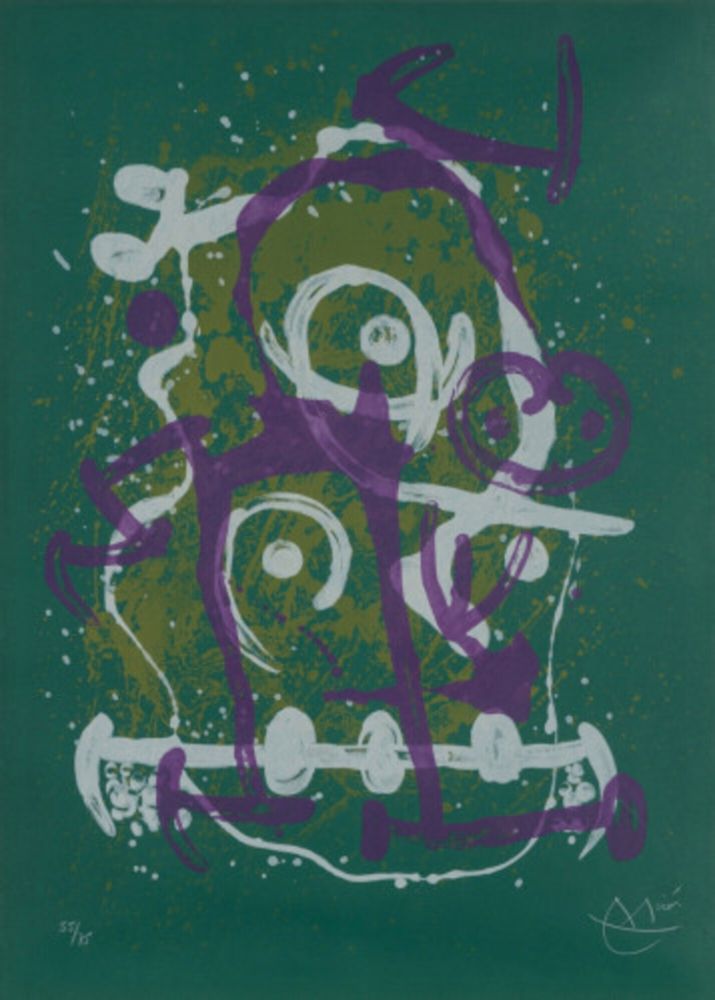 リトグラフ Miró - Chevauchée - vert violet brun