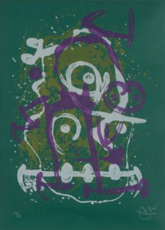 リトグラフ Miró - Chevauchée - vert violet brun