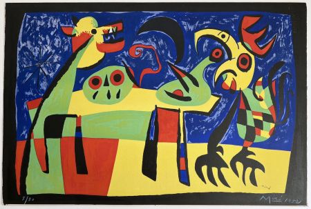 リトグラフ Miró - CHIEN ABOYANT À LA LUNE (1952). Dog barking at the moon (signée, 1952)