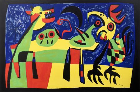 リトグラフ Miró - CHIEN ABOYANT À LA LUNE. Rare épreuve à plat (1952)