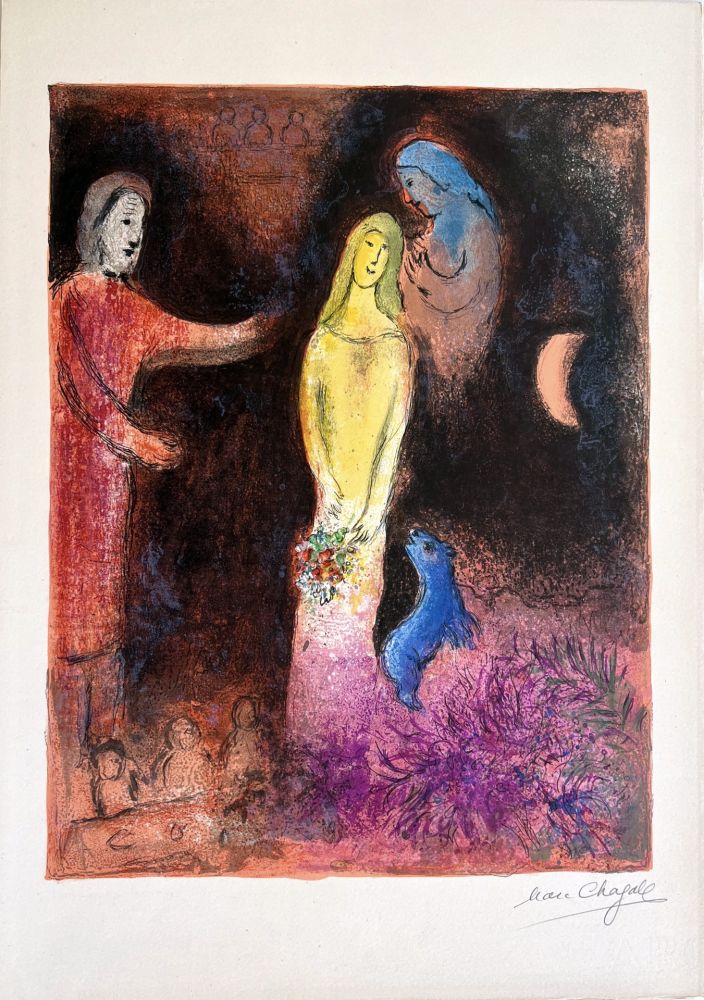 リトグラフ Chagall - CHLOÉ VÊTUE ET COIFFÉE PAR CLÉARISTE (Daphnis & CHLOÉ - 1961)
