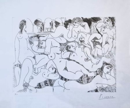 エッチング Picasso - Clin d Oeil au Bain Turc Femmes Prenant le Soleil a la Piscine