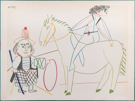 リトグラフ Picasso - Clown & Circus rider, 1954