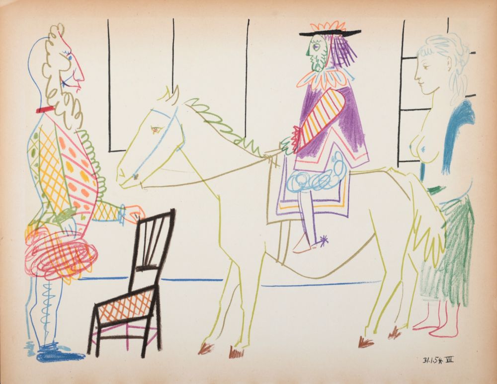 リトグラフ Picasso - Clown, Knight & Woman, 1954