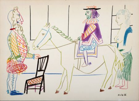 リトグラフ Picasso - Clown, Knight & Woman, 1954