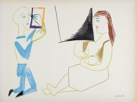 リトグラフ Picasso - Clown & Nude woman, 1954