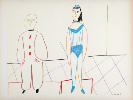 リトグラフ Picasso - Clown & Woman, 1954
