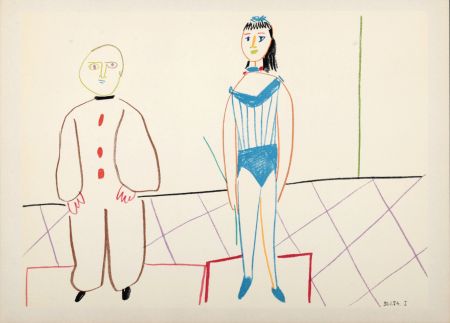 リトグラフ Picasso - Clown & Woman 1954