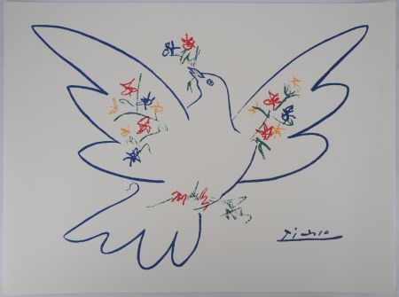 リトグラフ Picasso - Colombe aux rameaux de fleurs