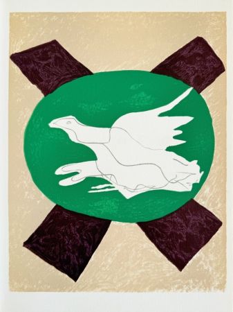 リトグラフ Braque - Colombe sur fond vert