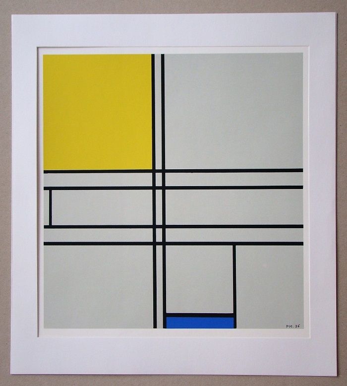 シルクスクリーン Mondrian - Compositie met blauw en geel - 1935