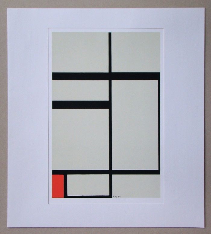 シルクスクリーン Mondrian - Compositie met rood - 1931
