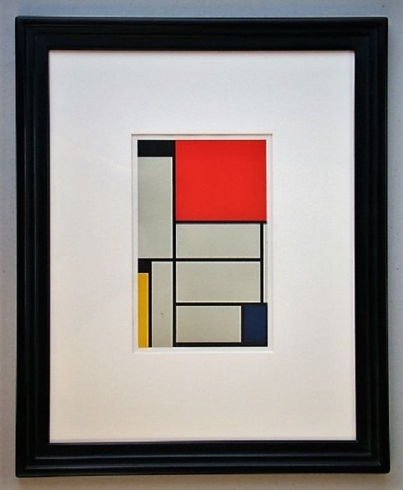 リトグラフ Mondrian - Compositie met rood, geel, blauw, zwart en grijs