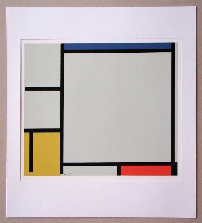 シルクスクリーン Mondrian - Compositie met rood, geel en blauw - 1922