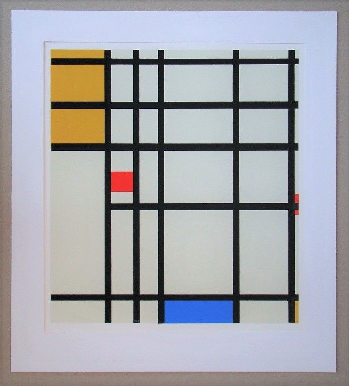 シルクスクリーン Mondrian - Compositie met rood, geel en blauw - 1936/43