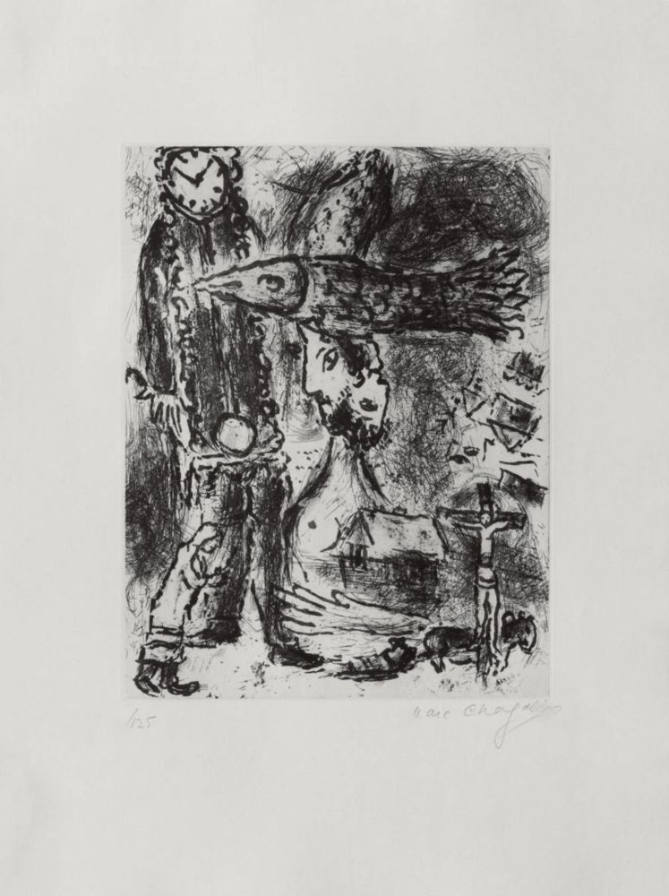 エッチングと　アクチアント Chagall - Composition A L'Horloge