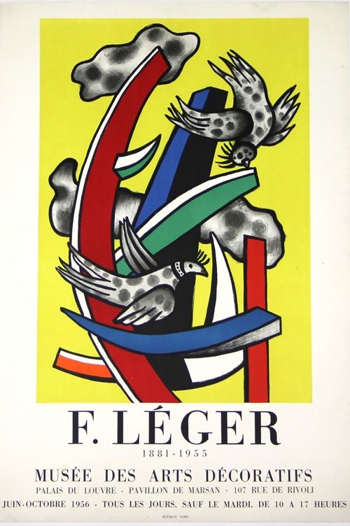 リトグラフ Leger -  Composition au 2 Oiseaux 1955    Musée  des Arts Décoratifs  1956
