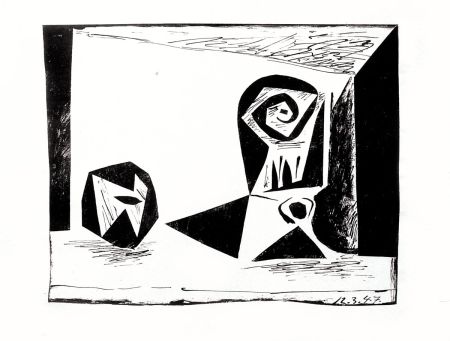 リトグラフ Picasso - Composition au verre et à la pomme
