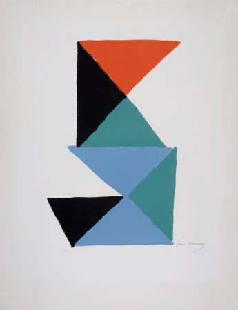 リトグラフ Delaunay - Composition aux triangles, c. 1967 - Hand-signed