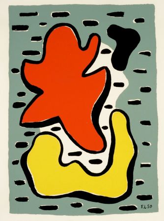 シルクスクリーン Leger - Composition avec formes jaune et rouge