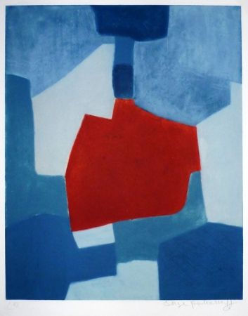 彫版 Poliakoff - Composition bleue et rouge