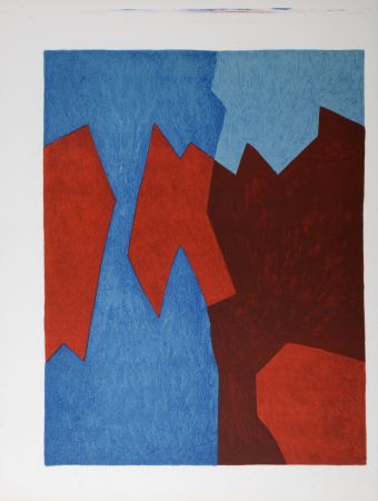 リトグラフ Poliakoff - Composition bleue et rouge, 1975