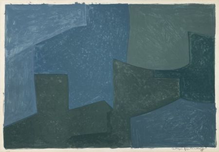 リトグラフ Poliakoff - Composition bleue et verte L52 