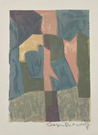 リトグラフ Poliakoff - Composition bleue, rose et grise L30 