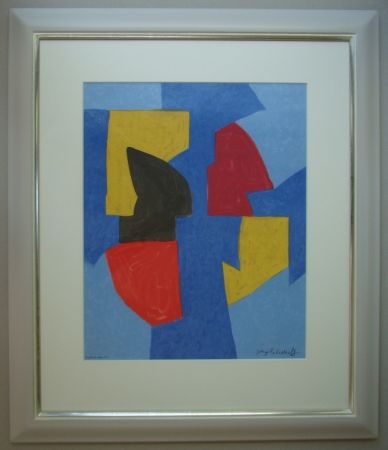 リトグラフ Poliakoff - Composition bleue, rouge et jaune