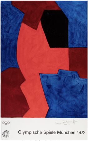 リトグラフ Poliakoff - Composition bleue, rouge et noir, 1969 