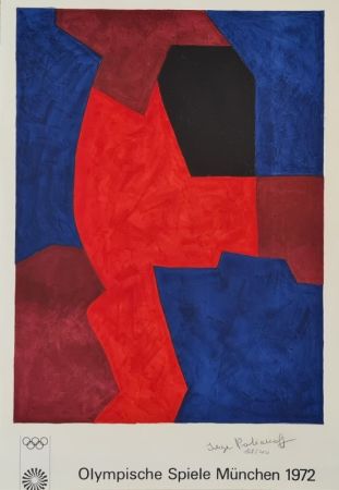 リトグラフ Poliakoff - Composition bleue, rouge et noire L77 