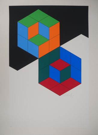 シルクスクリーン Vasarely - Composition cinétique : Bi-Hexa