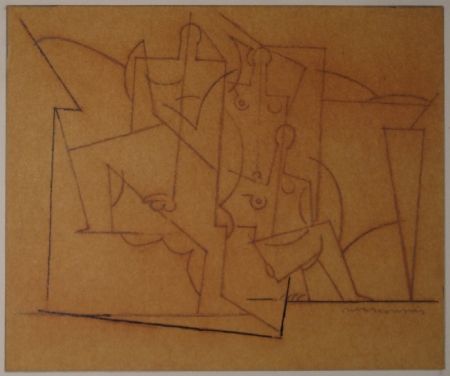 モノタイプ Marcoussis - Composition cubiste / Kubistische Komposition (Mann und zwei Frauen). 