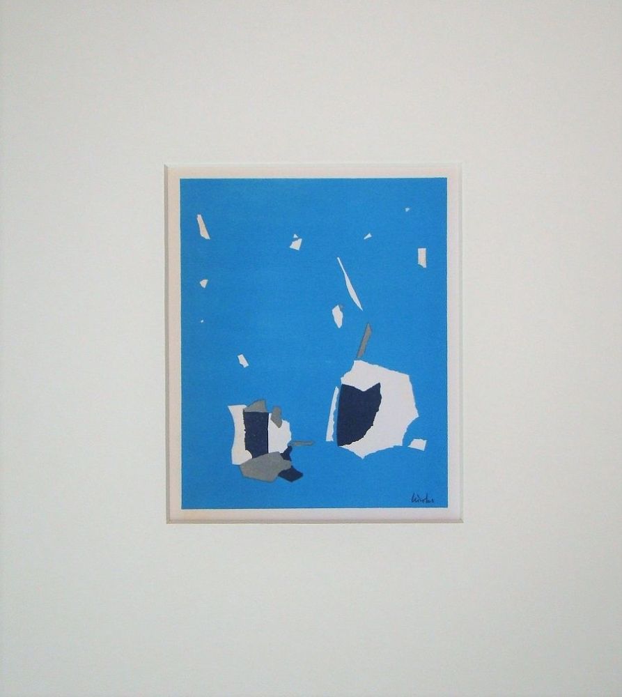 リトグラフ De Stael - Composition fond bleu ciel